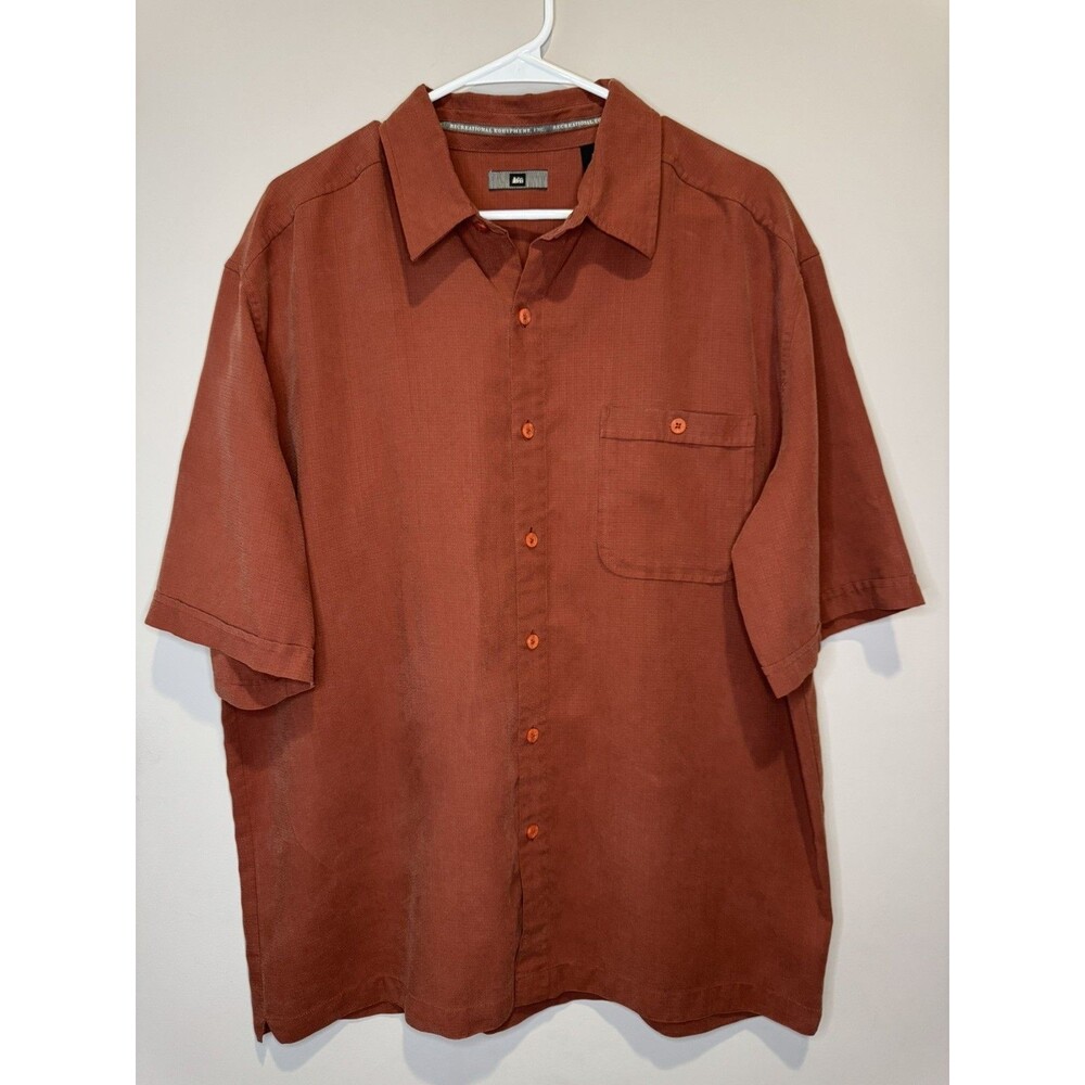 REI Men’s Rust Rayon Polyester Blend Short Sleeve Button Down Shirt Size L